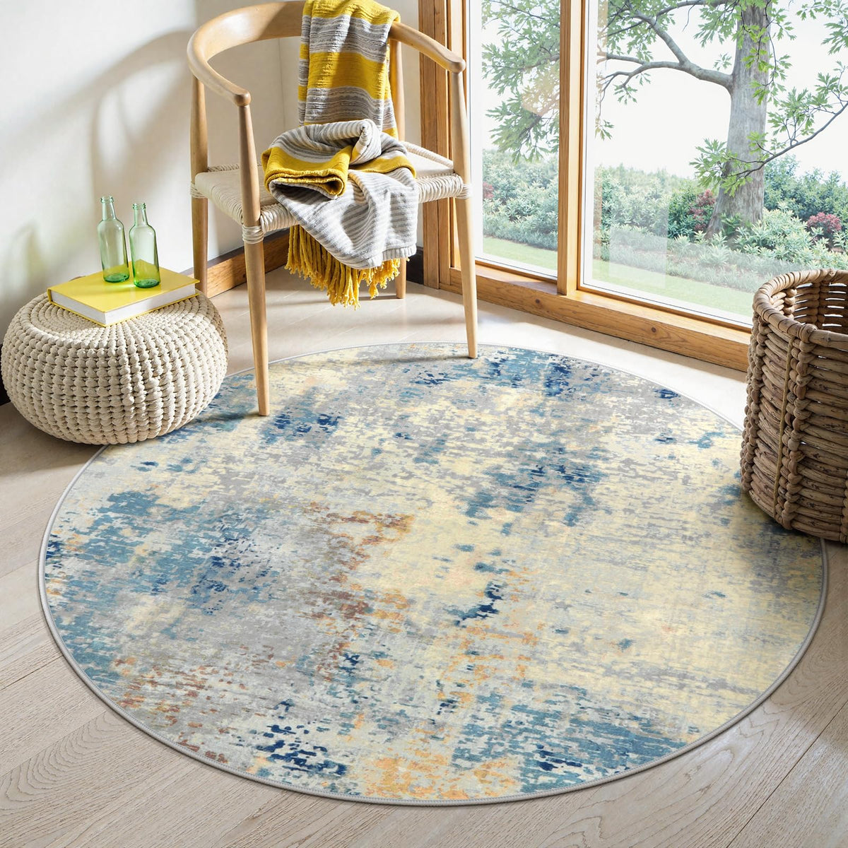 Lahome Modern Abstract Washable 5x7 Area Rugs for Living Room, Colorful Soft Bedroom Rug Low Pile Non Slip,Stain Resistance Dining Room Carpet for Nursery Office Entrance Home Office Decor