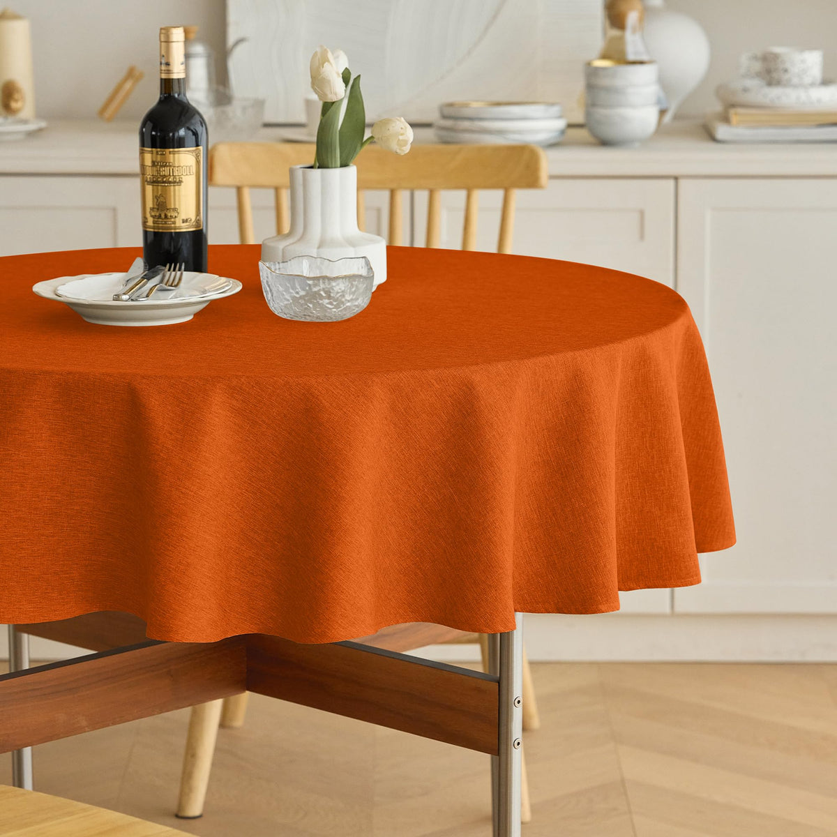 Decorelia Sage Green Linen Textured Tablecloth Rectangular 52 x70 Inch