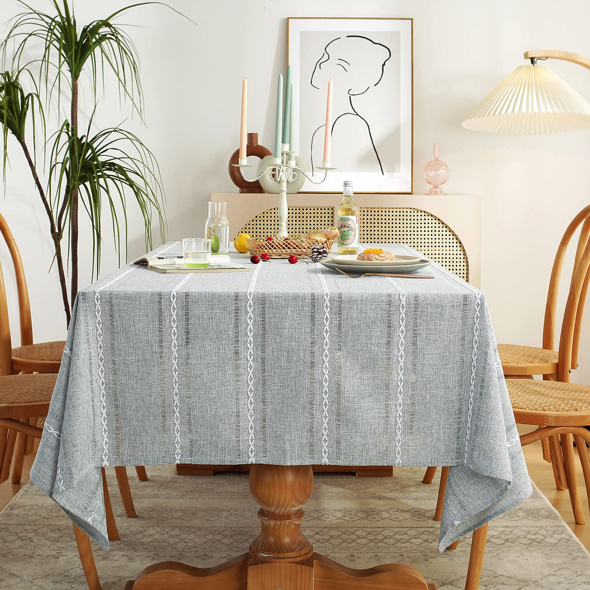 Chassic 60 x 84 inches Farmhouse Style Linen tablecloths, Wrinkle Resistant Washable Dining Room Table Cloths for Rectangle Tables - Hemstitch Light Coffee