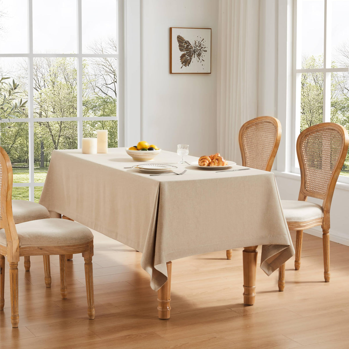 ZeeMart Linen Textured Rectangle Table Cloth, 60x104 Inch Light Tan