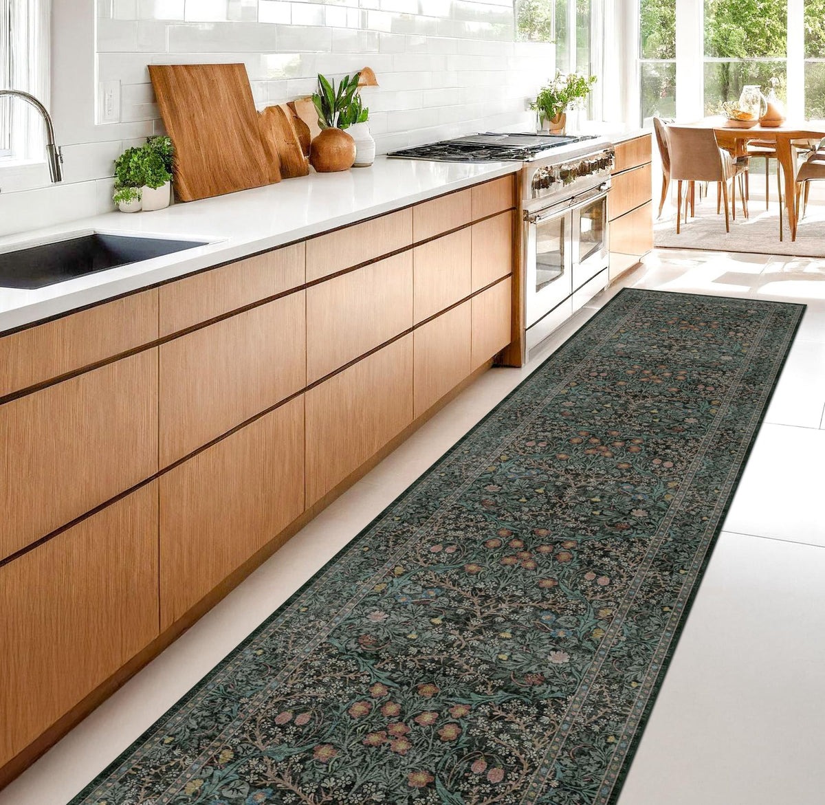 Vintage Floral Dark Green 3x5 Area Rugs for Entryway, Kitchen, Bedroom Beside Rug, Laundry Room, Non-Slip Low Pile Ultra Soft Stain Resistant Small Carpet