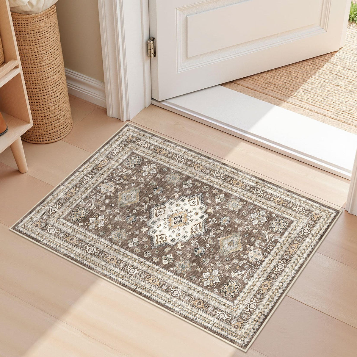 cotiled 5x7 Area Rug for Living Room, Washable, Traditional, Beige