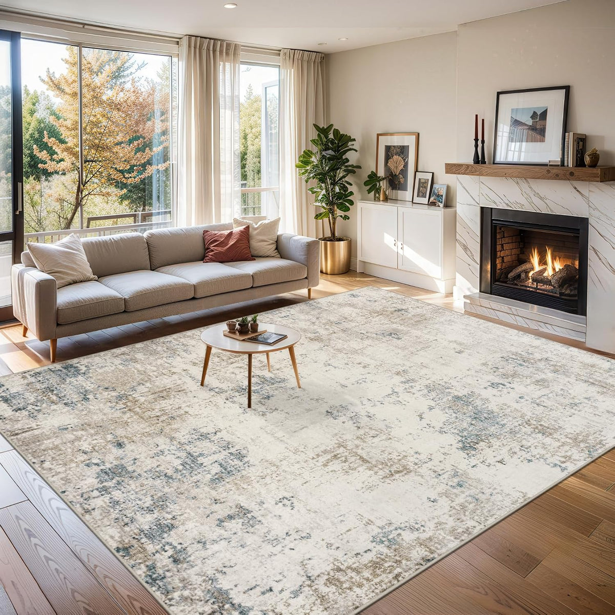 PLHXFR 8x10 Area Rug Living Room: Modern Abstract Washable Carpet Multi