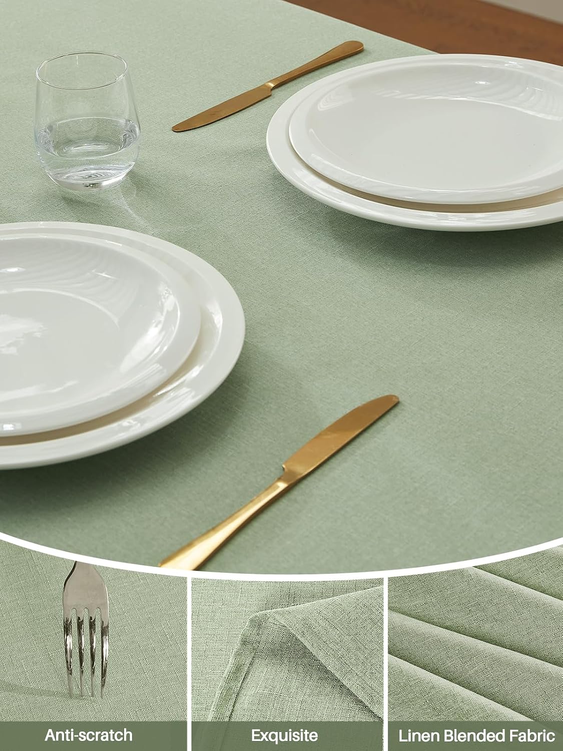 IVAPUPU Textured Linen Rectangle Table Cloth, Sage Green, 52 x 70 Inch