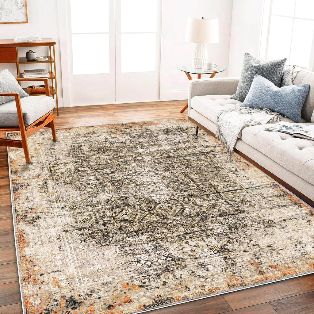 CHAMPLANT 6'x9' Washable Vintage Area Rug Boho Chic Medallion Distressed Design Non-Shedding Easy Care Ideal for High Traffic Areas in Living Room Bedroom Kitchen Office Large Carpet