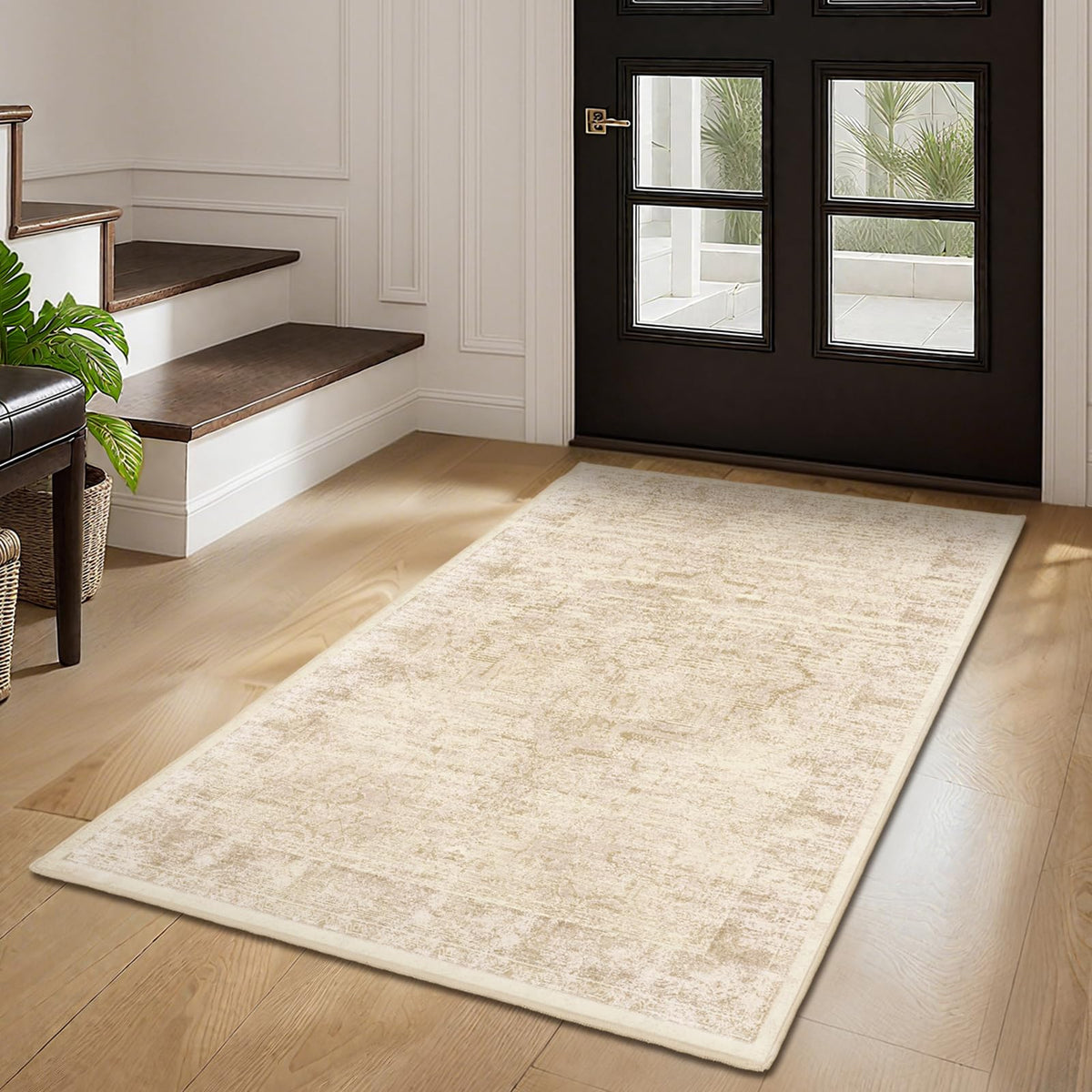 Vintage Dark Green Area Rugs 5x7 for Living Room, Tranditional Distressed Medallion Printed Low Pile Thin Rugs for Bedroom, Non Slip Washable Carpet Rugs for Dining Room/Kitchen/Home Office
