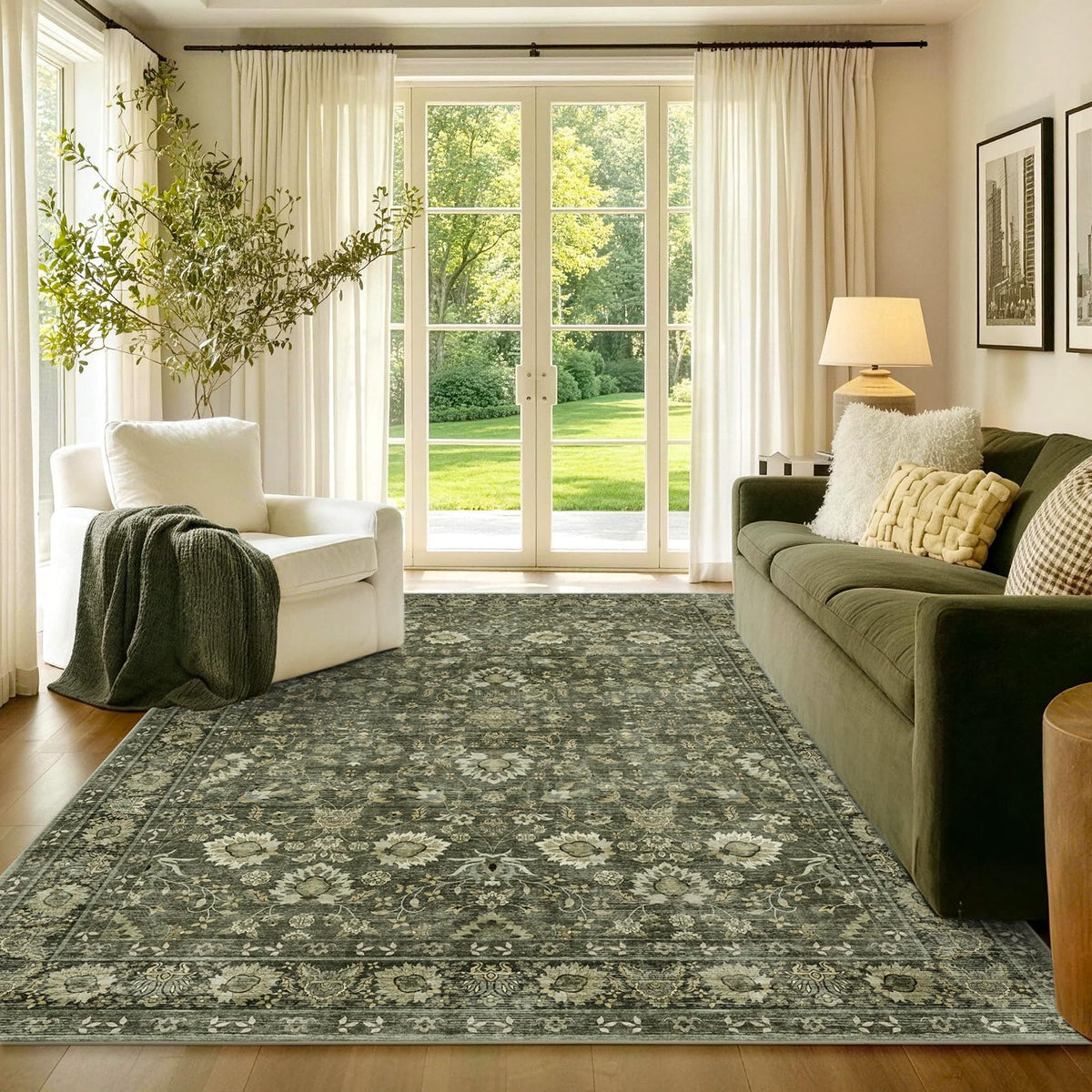 6x9 Ft Large Area Rugs for Living Room, Soft Non-Slip Machine Washable Rug, Vintage Stain Resistant Carpets for Bedroom Nursery Dining Room Home Decor (Beige)