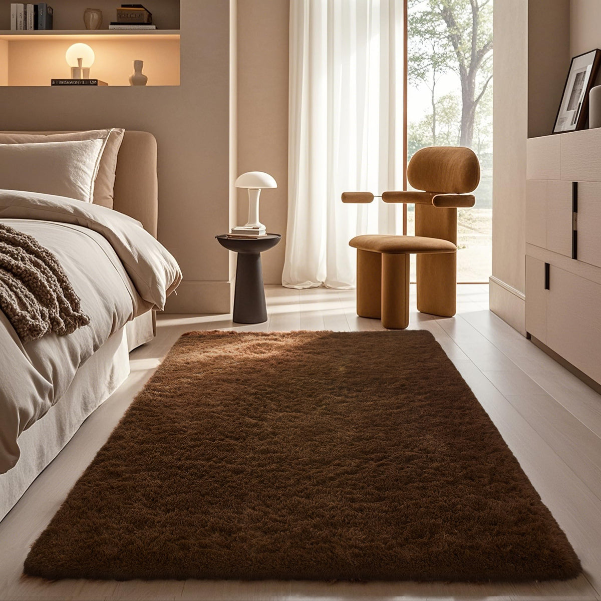 Ophanie Area Rugs for Bedroom, Christmas Upgrade Non-Slip Ivory Fluffy Soft Shag Living Room Carpet, Indoor Floor 4x6 Fuzzy Shaggy Plush Nursery Rug for Kids Dorm Decor with Over 99 pcs Pile fibers