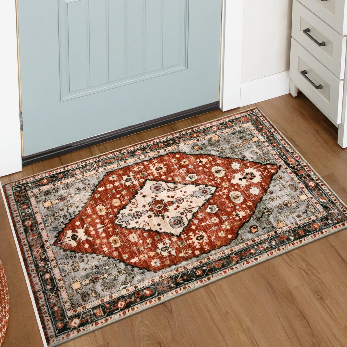 Lahome Felice Boho Tribal 2x3 Washable Small Rugs for Entryway Doormat Indoor Entrance, Throw Rugs with Rubber Backing, Bohemian Soft Non-Slip Bathroom Carpet for Bath Front Door Kitchen Floor