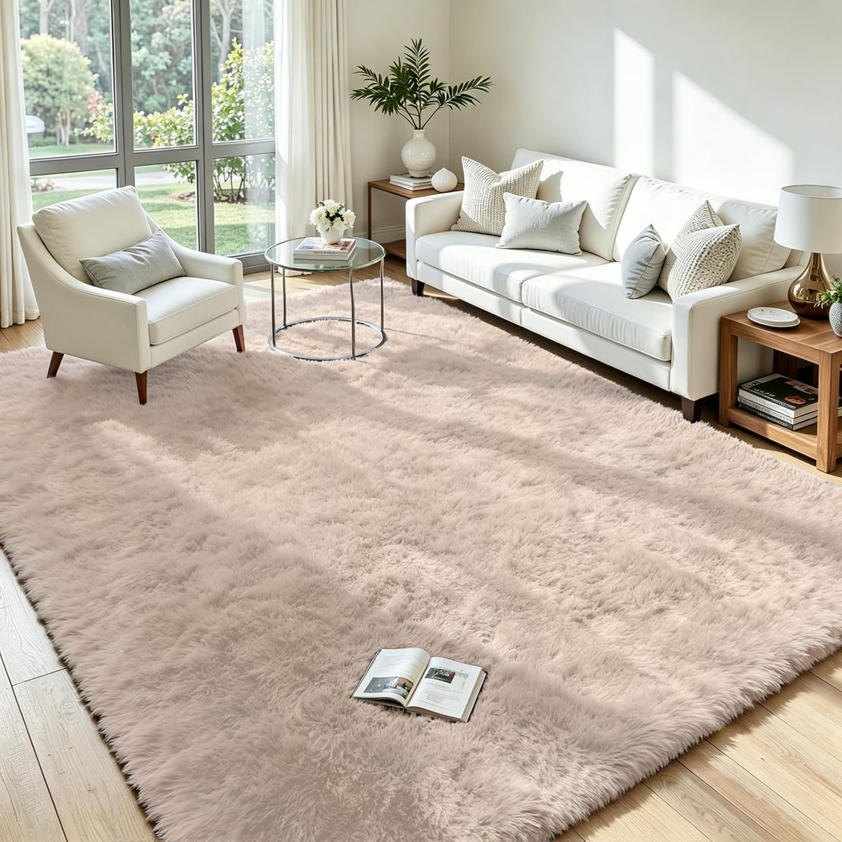 8x10 Fluffy Area Rug for Living Room: Soft Non-Slip Black Bedroom Carpet