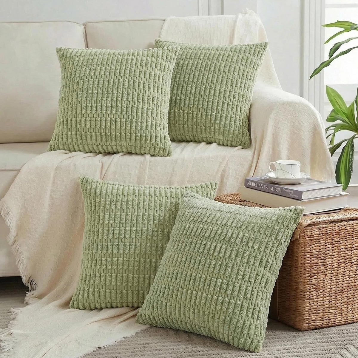 Fancy Homi 4 Packs Decorative Throw Pillow Covers for Living Room Couch Bed, Modern Farmhouse Boho Home Décor Accent Cushion Case, 18" x 18", Neutral