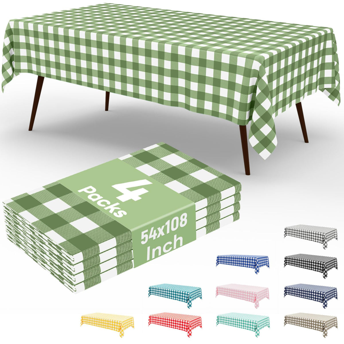 misaya 4 Packs Buffalo Disposable Table Cloth, 54 x 108 Inch Waterproof Plastic Tablecloth, Rectangle Red and White Checkered Table Covers for Picnic, Birthday, Party, Back to School