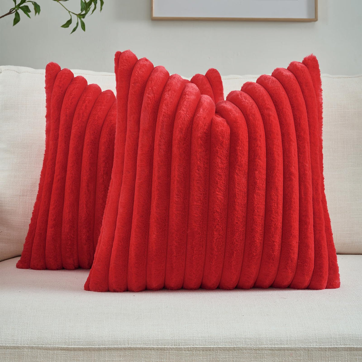 FUTEI Pack of 2 Faux Fur Throw Pillow Covers 18x18 Inch, Cream White