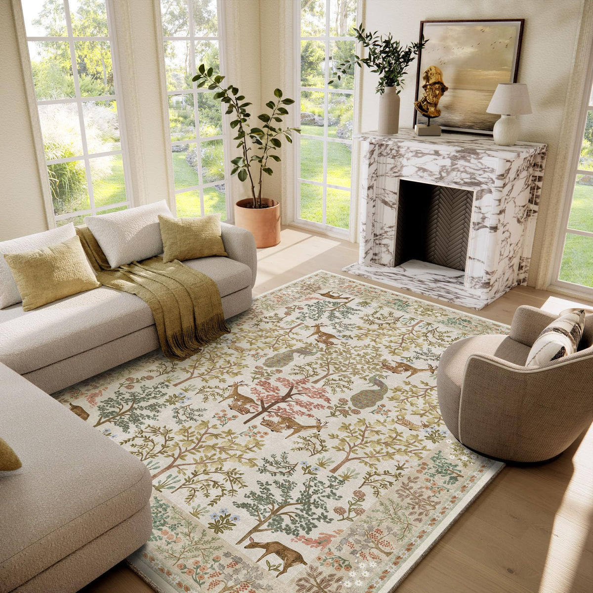 Washable Area Rugs for Living Room: 9x12 Area Rug for Bedroom Vintage Stain Resistant Non Slip Low Pile Lightweight Soft Carpet for Kitchen Dining Room Farmhouse Kids Room Nursery