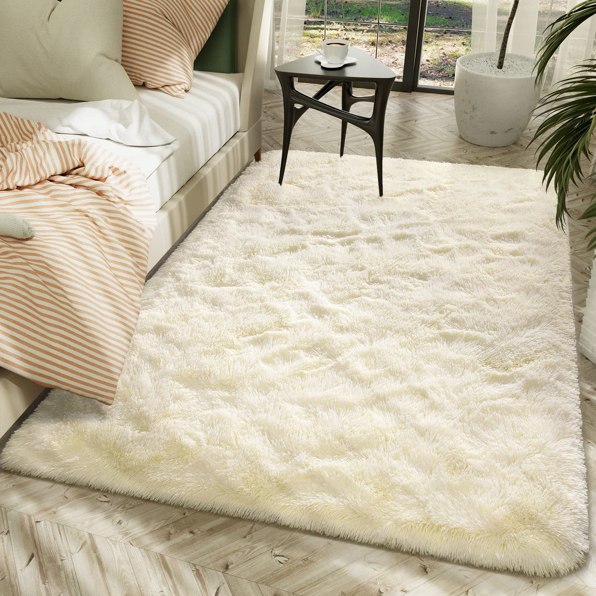 LOCHAS 4x6 Area Rugs Fluffy Living Room Carpets for Kids Bedroom, White