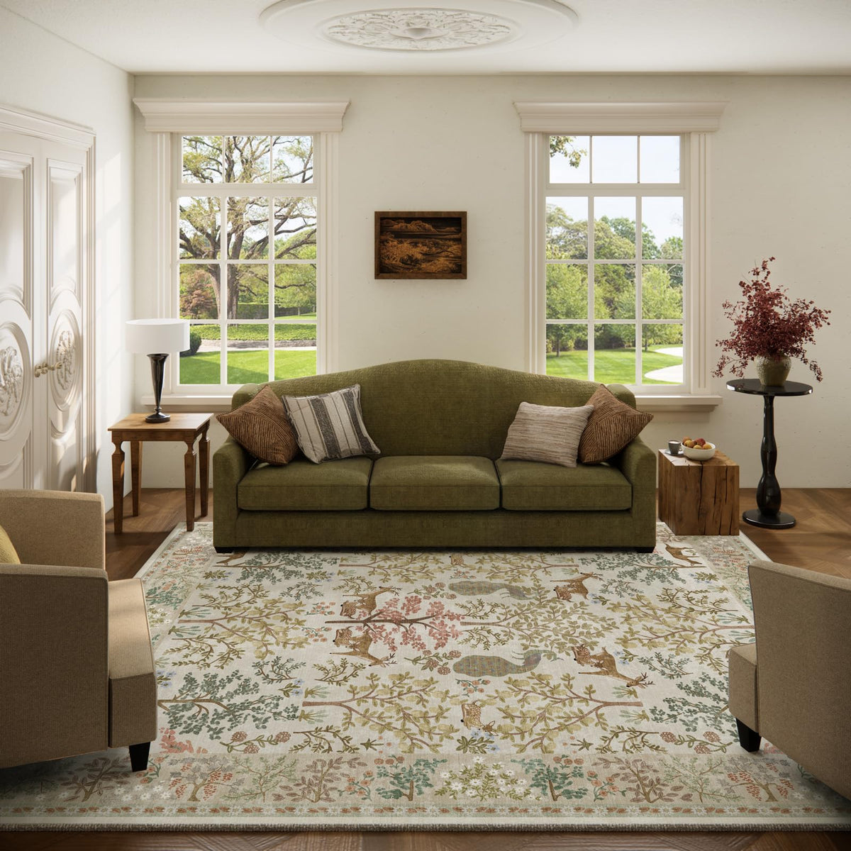 Washable Area Rugs for Living Room: 9x12 Area Rug for Bedroom Vintage Stain Resistant Non Slip Low Pile Lightweight Soft Carpet for Kitchen Dining Room Farmhouse Kids Room Nursery