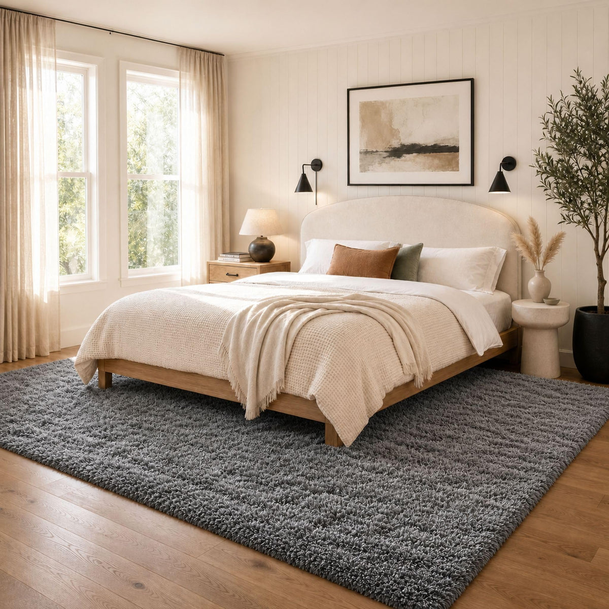 Ophanie Area Rugs for Bedroom, Christmas Upgrade Non-Slip Ivory Fluffy Soft Shag Living Room Carpet, Indoor Floor 4x6 Fuzzy Shaggy Plush Nursery Rug for Kids Dorm Decor with Over 99 pcs Pile fibers