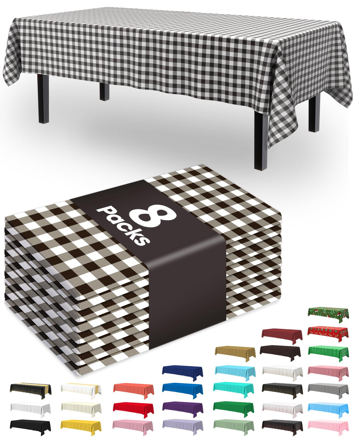Pureegg Plastic Table Cloth Disposable 8 Pack 54 x 108 Inch, White