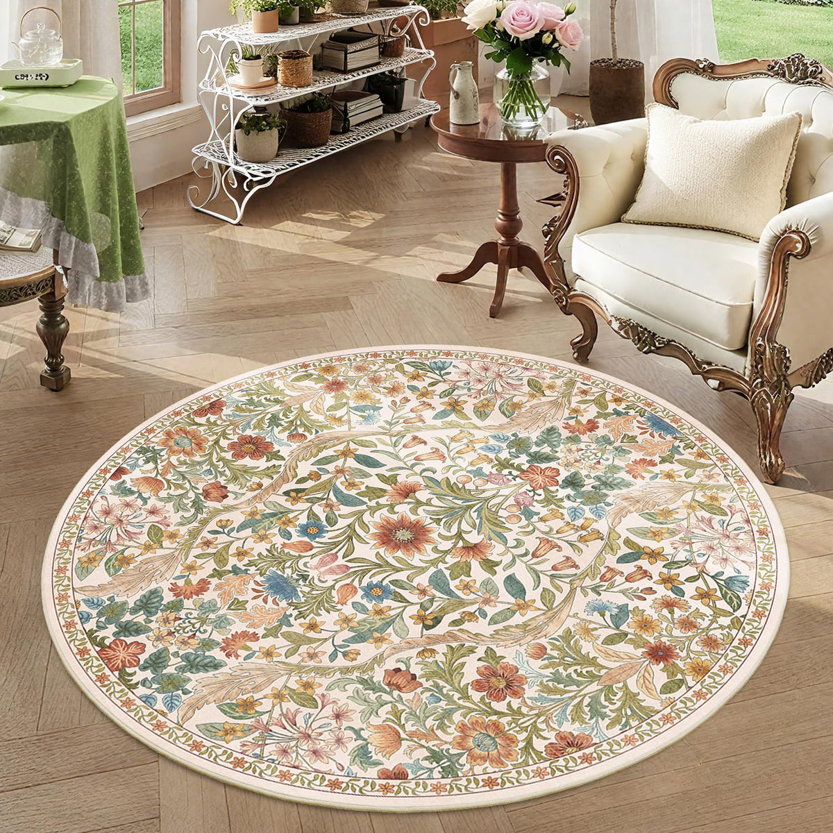 Floral Area Rug 5x7 Botanical Washable Carpet for Living Room
