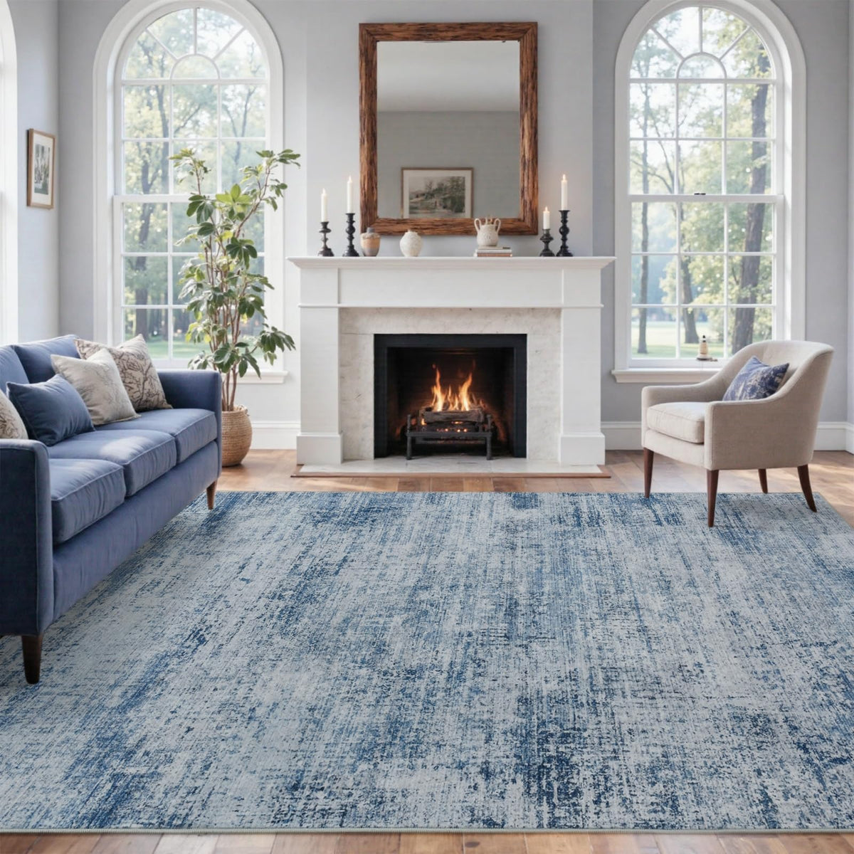 6x9 Ft Large Area Rugs for Living Room, Soft Non-Slip Washable Rugs Modern Abstract Pattern Carpet for Bedroom Indoor Floor Nursery Home Decor (Blue)