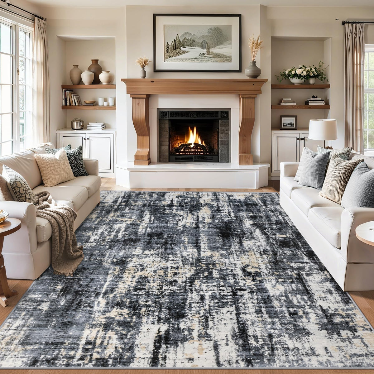 PLHXFR 8x10 Area Rug Living Room: Modern Abstract Washable Carpet Multi