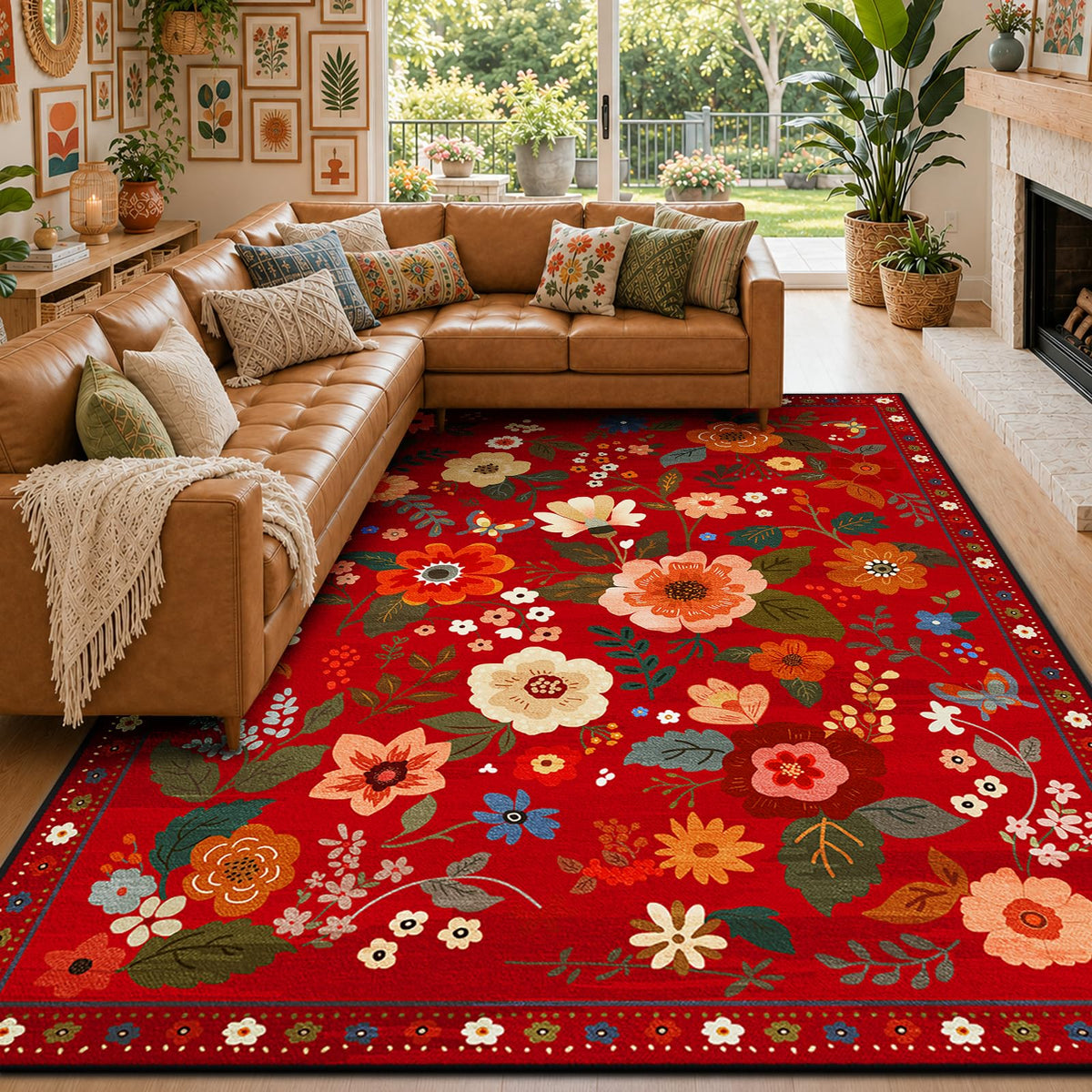 RELEANY Floral Washable 5x7 Area Rugs Black