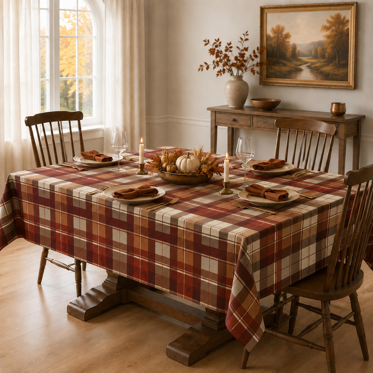Waterproof Checkered Tablecloth Fabric - Rectangle 58x84 Inch Classic Gingham Buffalo Plaid Table Cloth for Indoor/Outdoor Use - Washable Table Cover for Kitchen, BBQs, and Parties