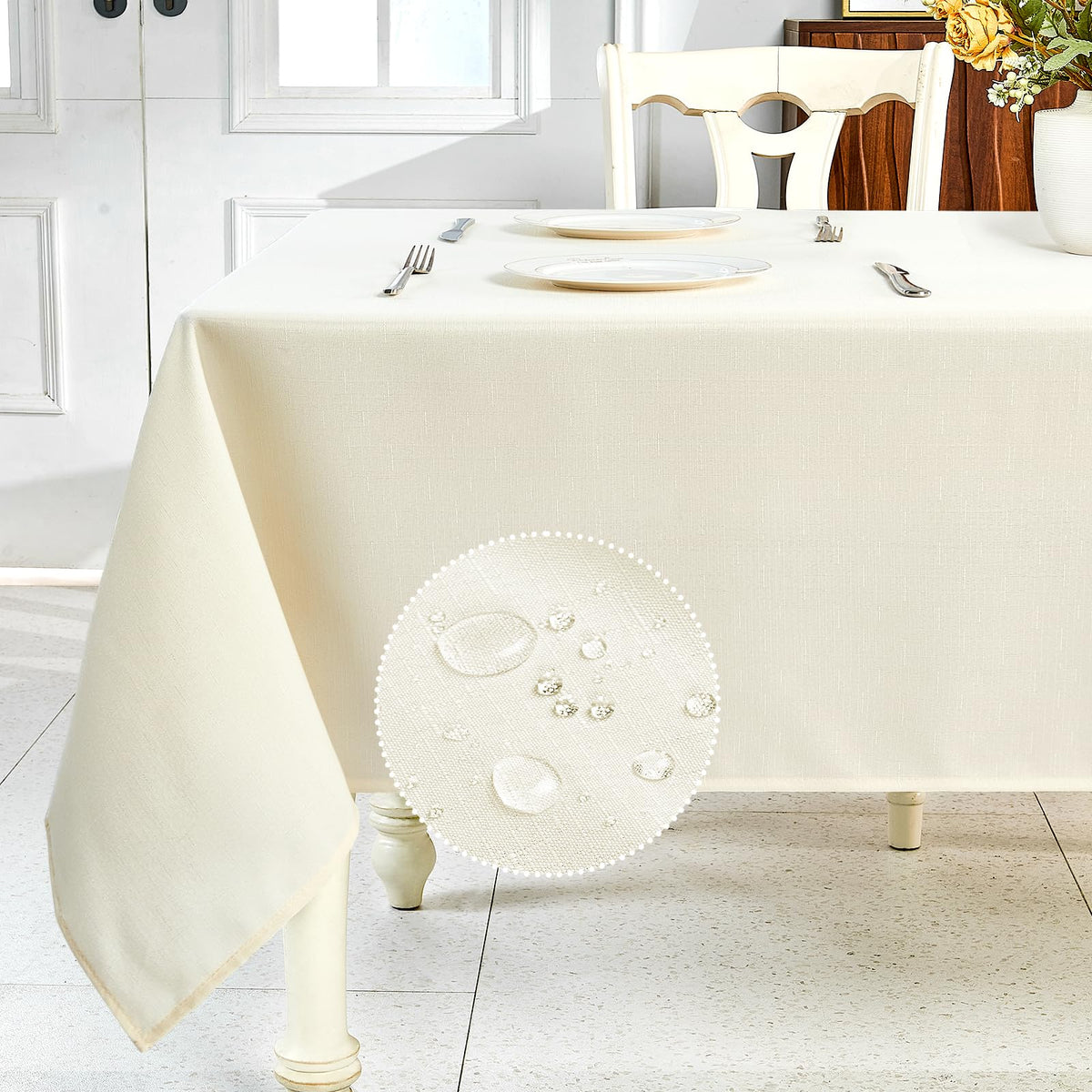 IVAPUPU Textured Linen Rectangle Table Cloth, Sage Green, 52 x 70 Inch