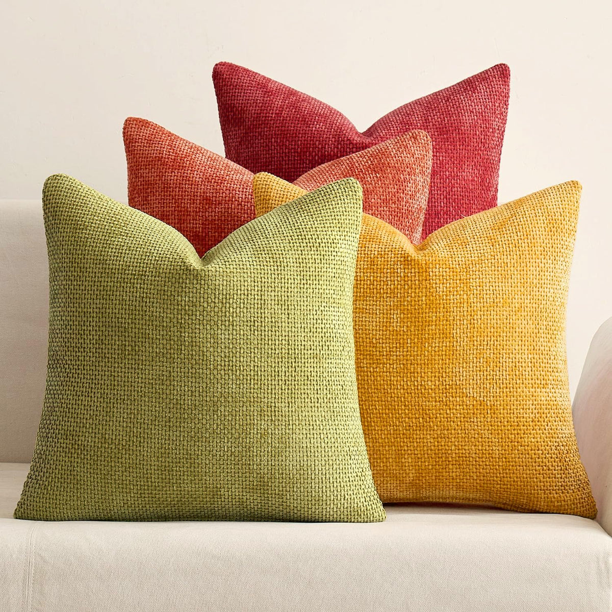 MIULEE Soft Decorative Chenille Pillow Covers Neutral 18x18 Pack of 4