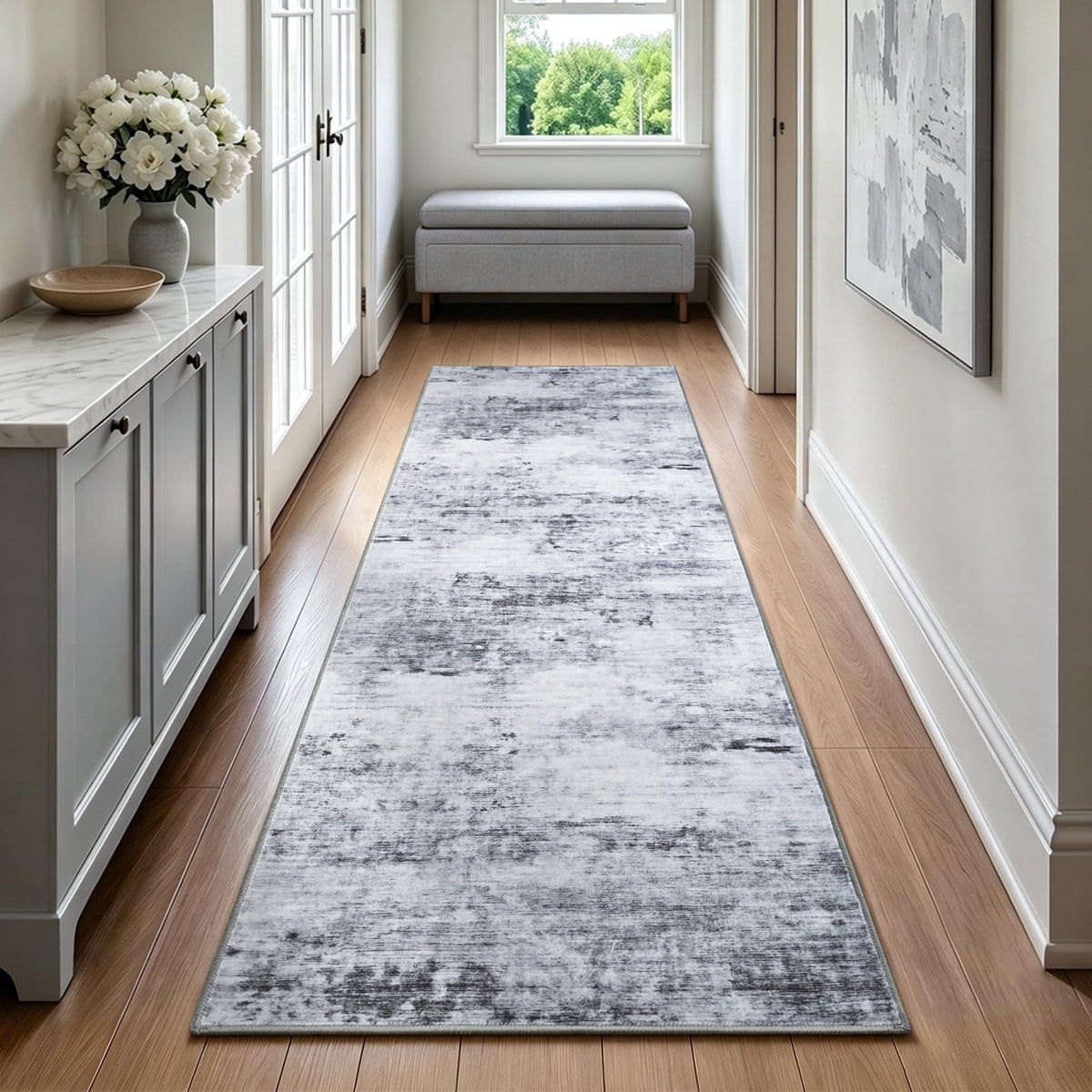 Toneed 4'x6' Washable Area Rugs for Bedroom Living Room, 48"x72" Grey