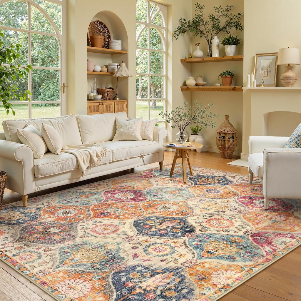 Lahome Moroccan Machine Washable Rugs for Living Room, 4x6 Rug for Bedroom