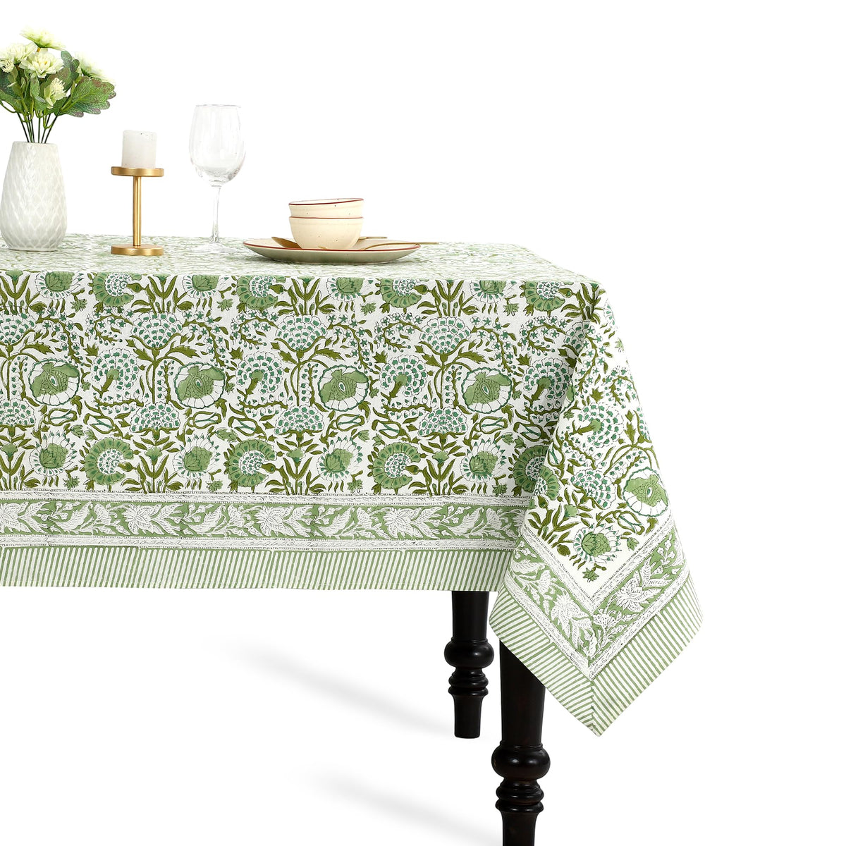 CPC Tablecloth 100% Cotton 70x108 Inch Indian Block Print Rectangle Table Cover, Blue Table Cloth for Weddings, Spring/Summer, Barbeque - Apatite Blue