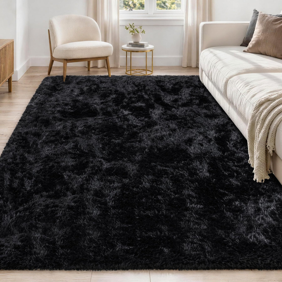 Tosuoka 5x7 Area Rugs for Living Room Bedroom, Black Rug Soft Fluffy Shag
