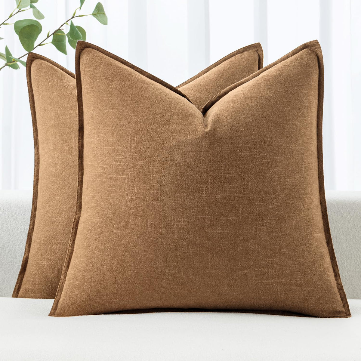 MIULEE Decorative Linen Euro Sham Pillow Covers 24x24 Natural Beige