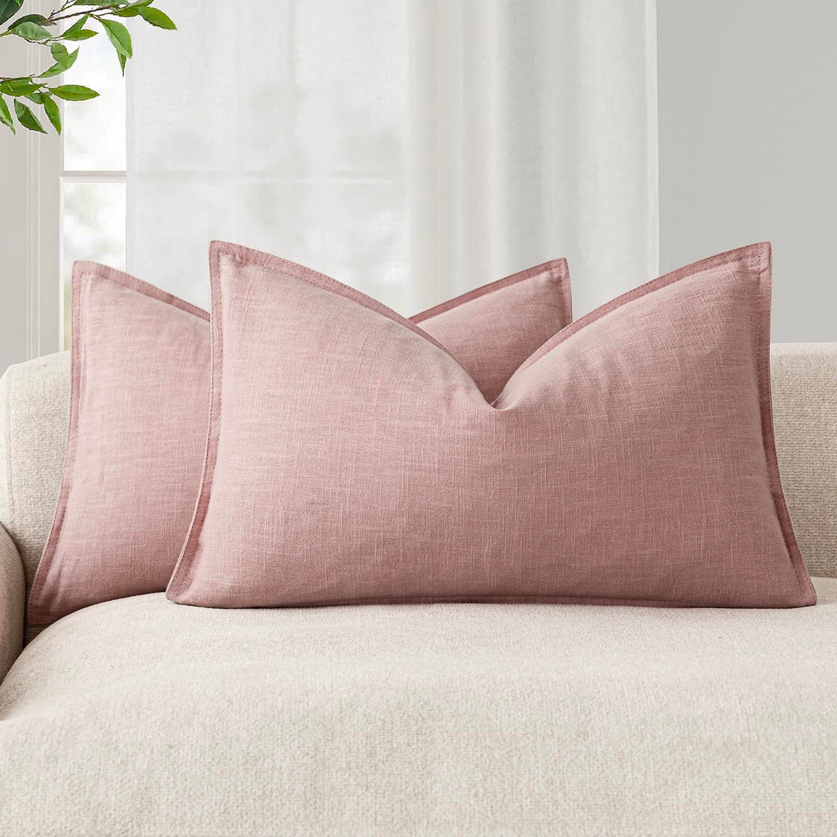 Foindtower Linen Solid Decorative Throw Pillow Covers 18x18 Natural Beige