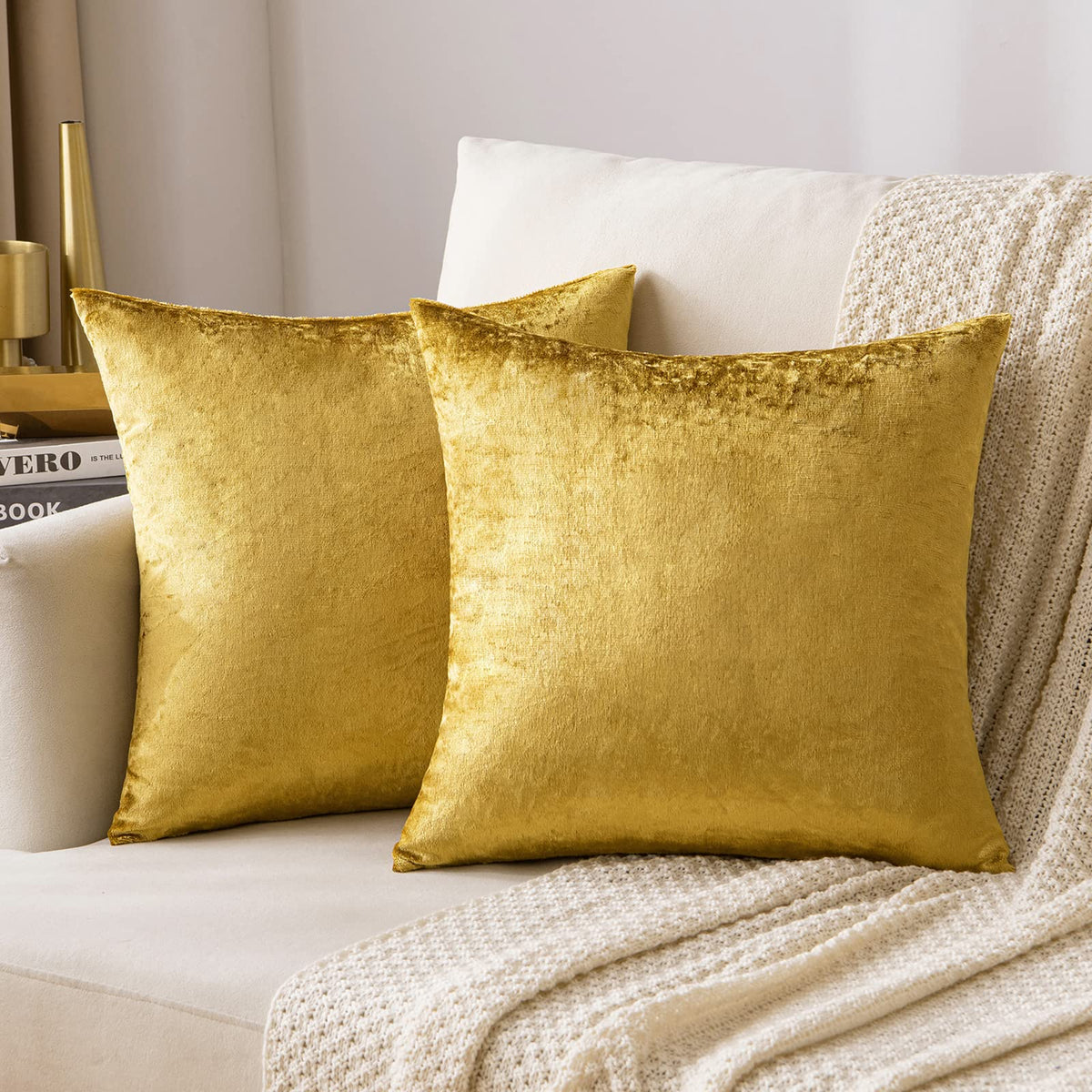 MIULEE Velvet Throw Pillow Covers 18x18 Inch Pack of 2 Dark Blue