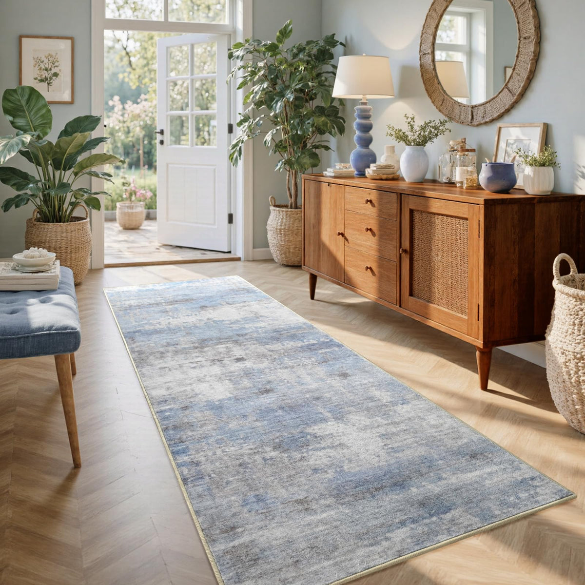 6x9 Ft Large Area Rugs for Living Room, Soft Non-Slip Washable Rugs Modern Abstract Pattern Carpet for Bedroom Indoor Floor Nursery Home Decor (Blue)