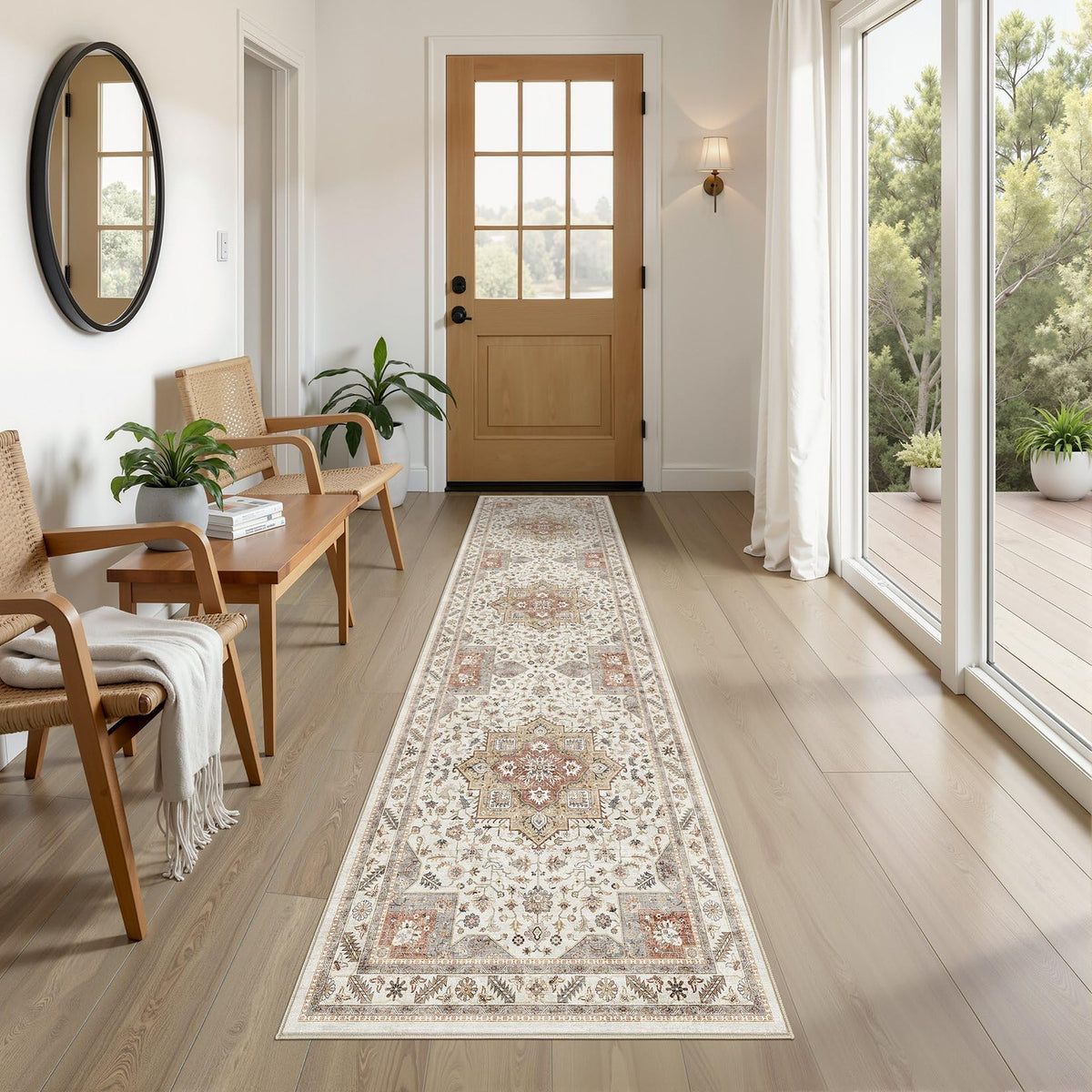 cotiled 5x7 Area Rug for Living Room, Washable, Traditional, Beige