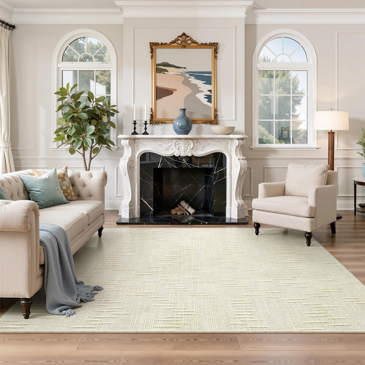Valenrug Washable Rugs 5x7, Non Slip Large Area Rugs for Living Room, Beige