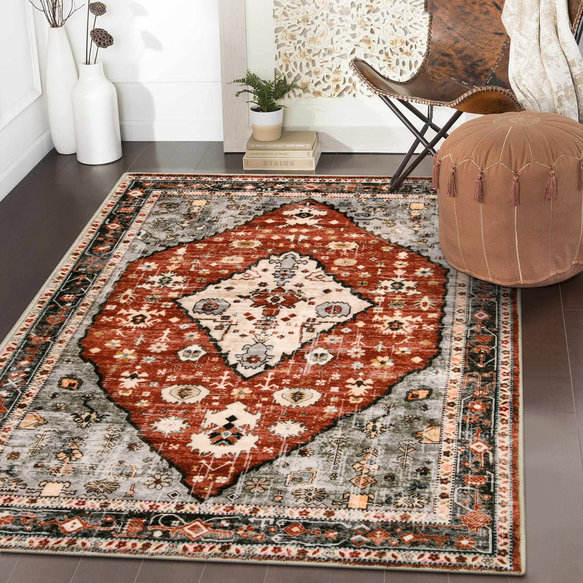 Lahome Felice Boho Tribal 2x3 Washable Small Rugs for Entryway Doormat Indoor Entrance, Throw Rugs with Rubber Backing, Bohemian Soft Non-Slip Bathroom Carpet for Bath Front Door Kitchen Floor