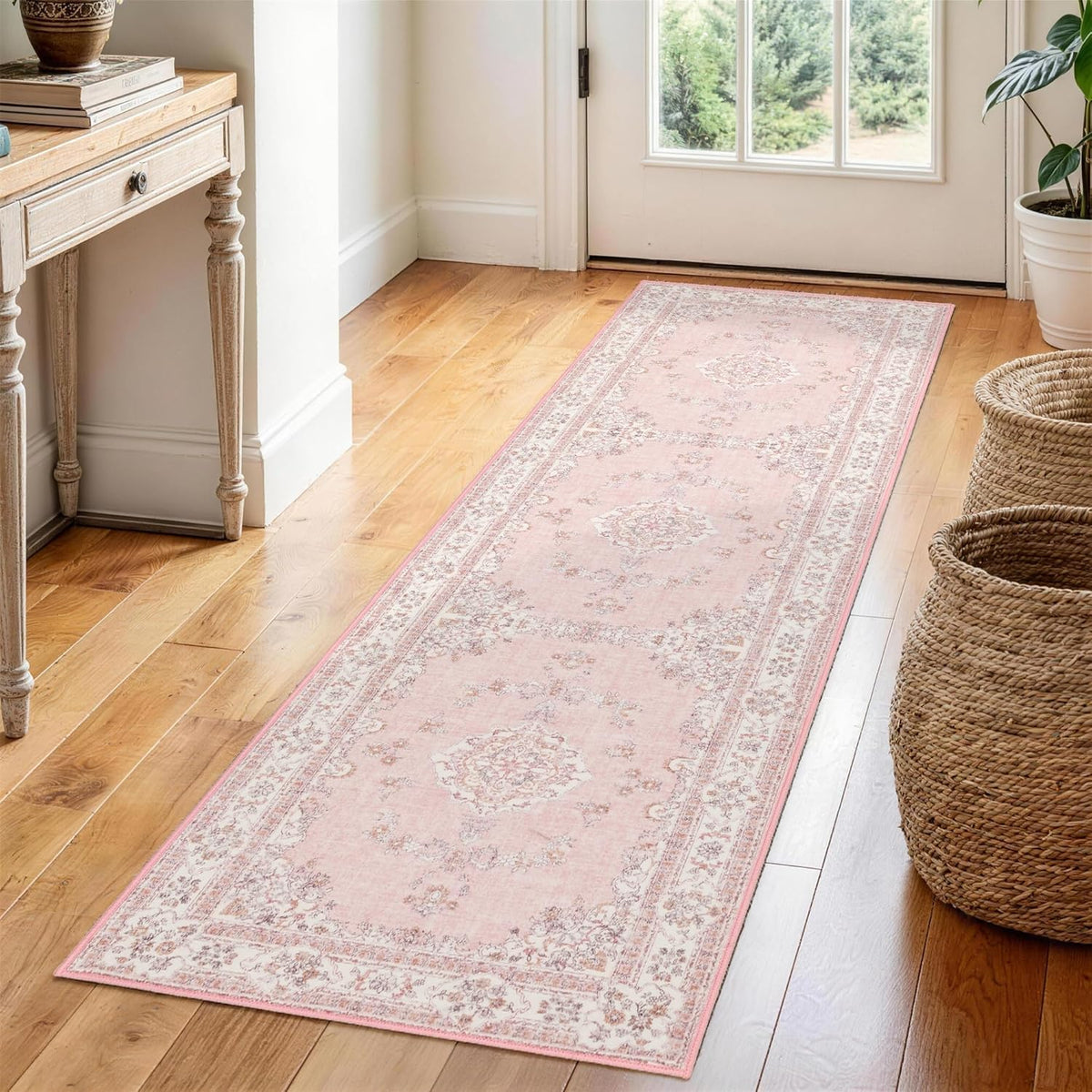 Soft Pink Rug for Girls Room: 5x8 Vintage Washable Carpet Bedroom Nursery
