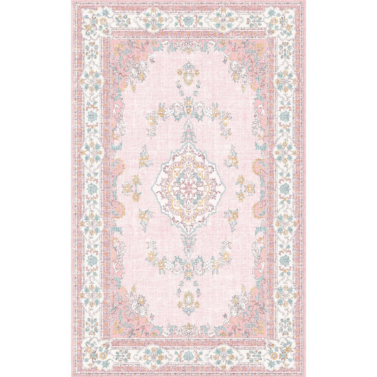 Soft Pink Rug for Girls Room: 5x8 Vintage Washable Carpet Bedroom Nursery