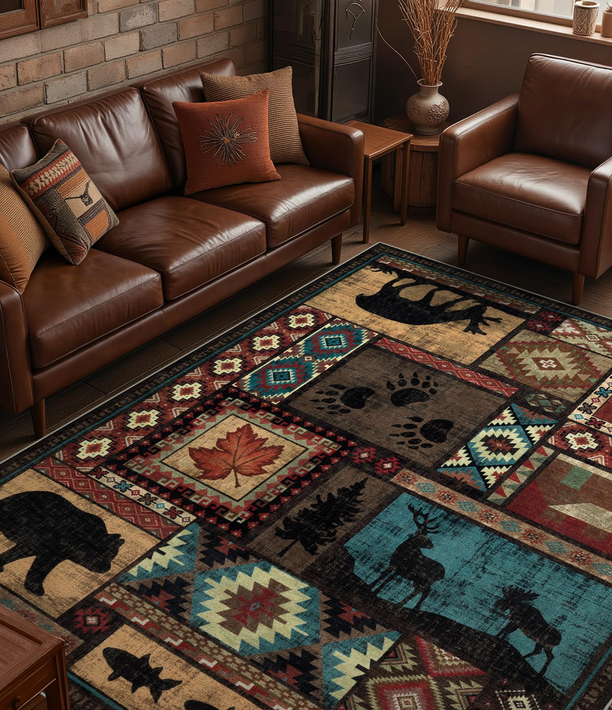 YIHOUSE Washable Rustic Cabin Area Rugs 5x7 Brown