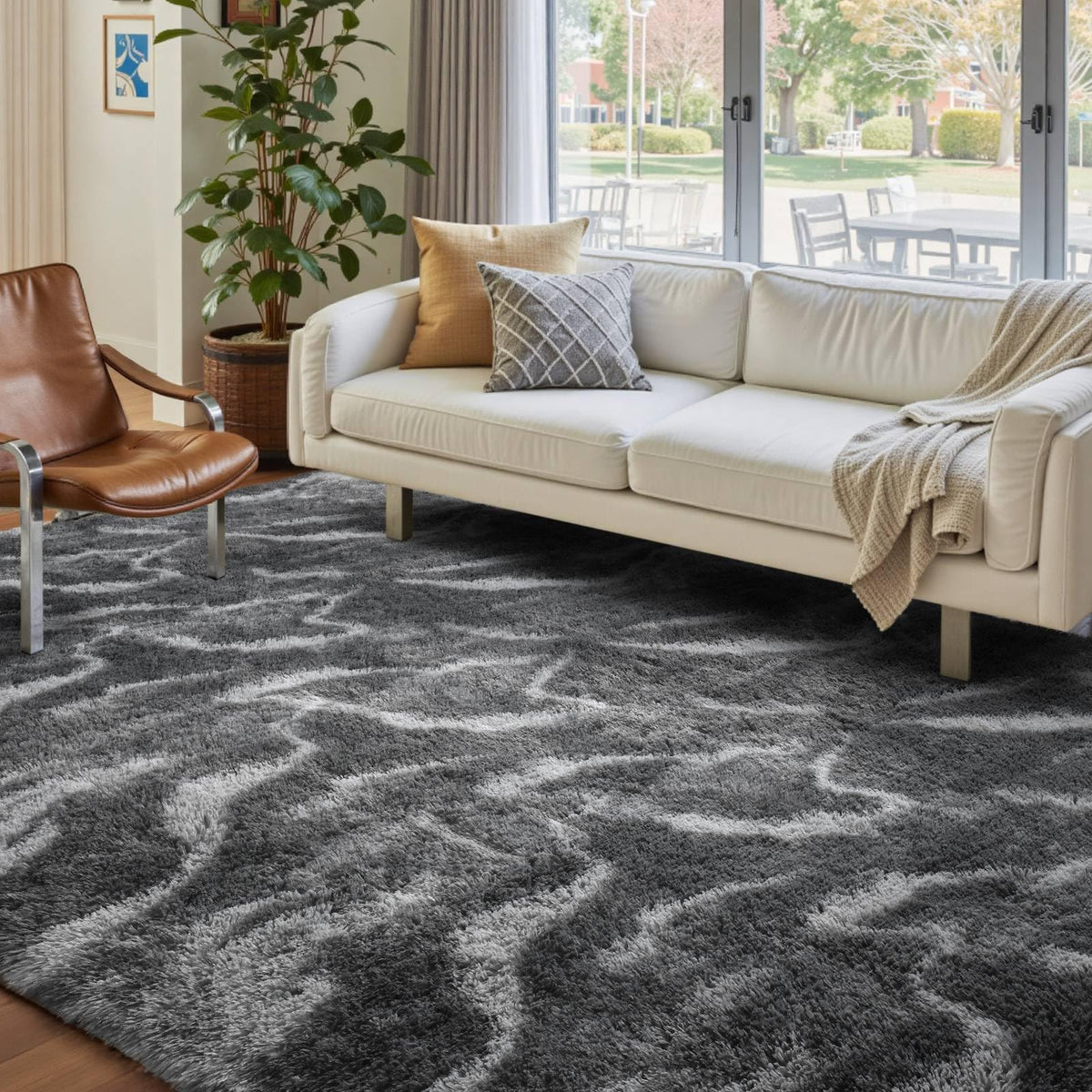 5x8 Area Rugs For Living Room Fluffy Black Rug For Bedroom (Black)