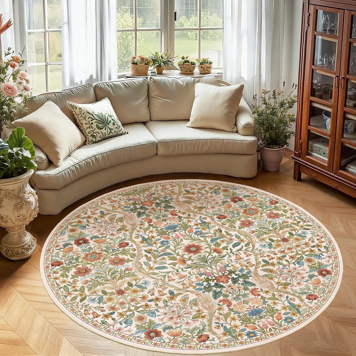 Floral Area Rug 5x7 Botanical Washable Carpet for Living Room