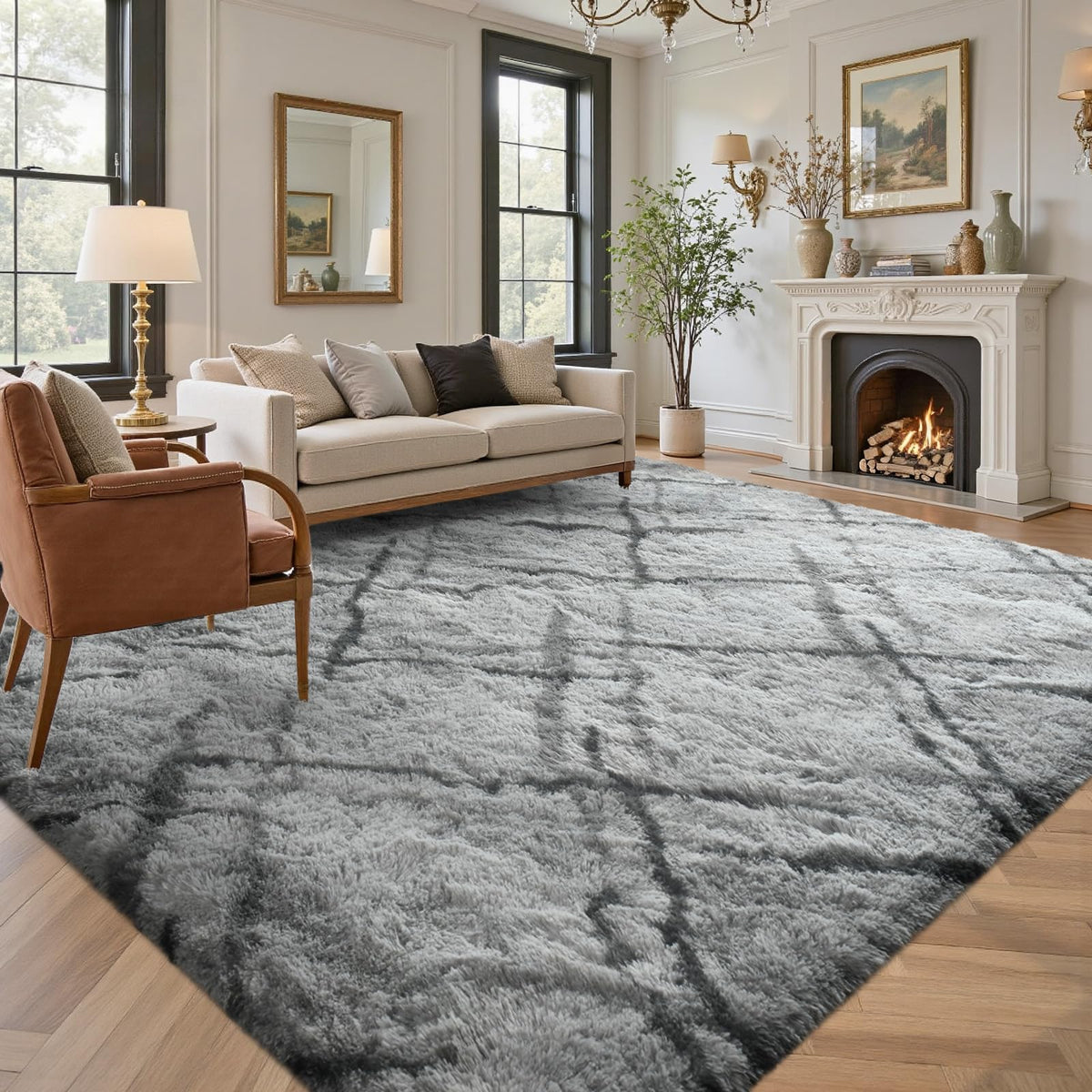 5x7 Black Area Rugs for Living Room, Large Fluffy Shag Bedroom Rugs Non-Slip, Ultra Soft Plush Carpet for Nursery Kids PlayRoom Dorm Office Indoor Modern Carpets