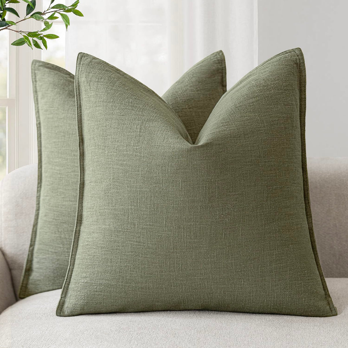 Foindtower Linen Solid Decorative Throw Pillow Covers 18x18 Natural Beige