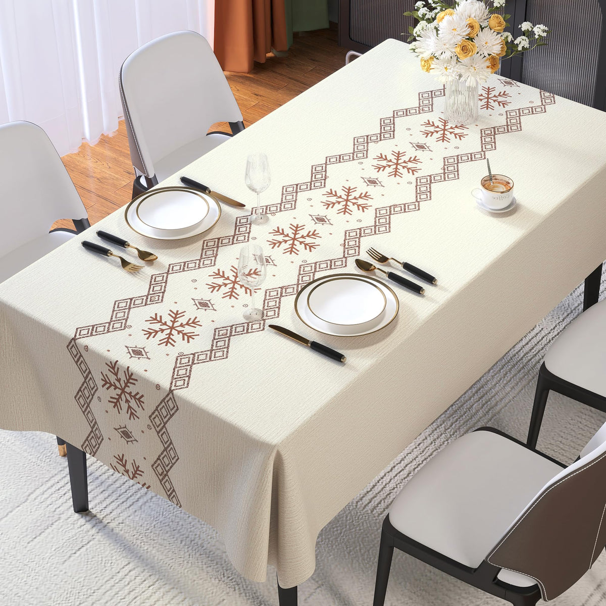 Rectangle Table Cloth,100% Waterproof Tablecloth Oil Proof Spill Proof Vinyl Table Cloth, Wipe Clean Plastic Table Cover for Dining, Camping, Indoor and Outdoor 52" x 70",Leaves
