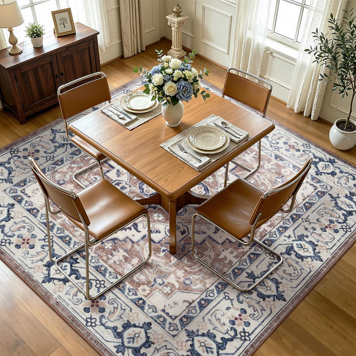 Lofus 5x7 Area Rugs for Living Room Bedroom, Soft Boho Carpet Floral Brown