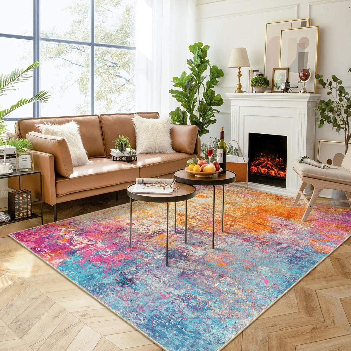 Lahome Modern Abstract Washable 5x7 Area Rugs for Living Room, Colorful Soft Bedroom Rug Low Pile Non Slip,Stain Resistance Dining Room Carpet for Nursery Office Entrance Home Office Decor